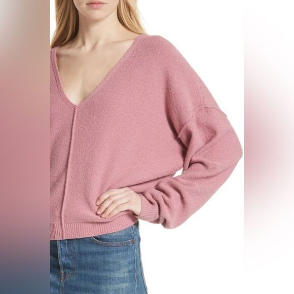 Free People Womens Size Small Oversized Rose Pink Take Me Places V Neck Sweater - Picture 1 of 12